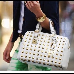 Micheal Kors Studded White Leather Grayson bag